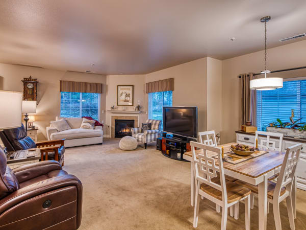 Resident living room at Patriots Landing in DuPont, Washington. 