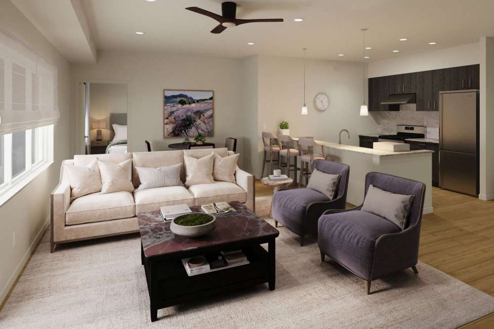Living room at Hearthstone Lodge Senior Residences Ray Stone Inc. in Sacramento, California