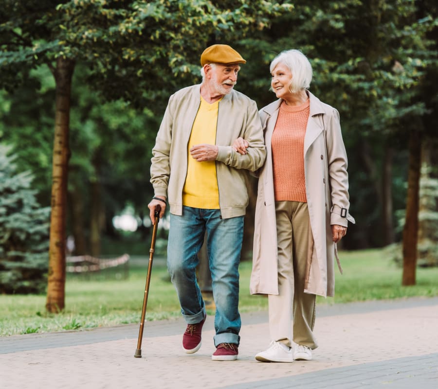 Residents out for a walk at The Courtyards at Linden Pointe in Winnipeg, Manitoba
