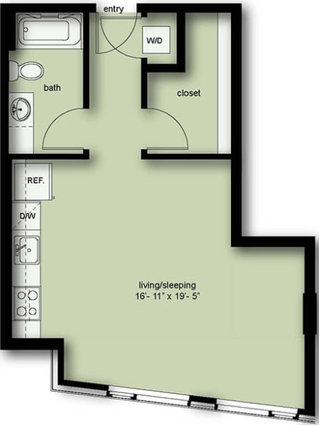 Studio 1 Bath Income Qualified A07 Floorplan