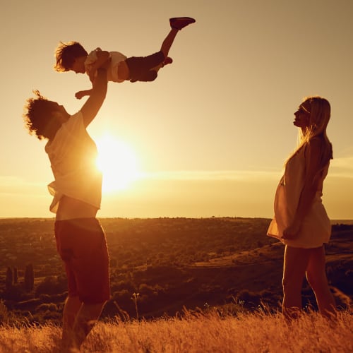 playful famility at dusk at Adobe Flats V in Twentynine Palms, California