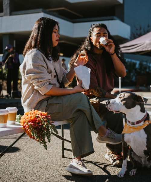 Residents enjoying coffee near Overton Row in Charlotte, North Carolina