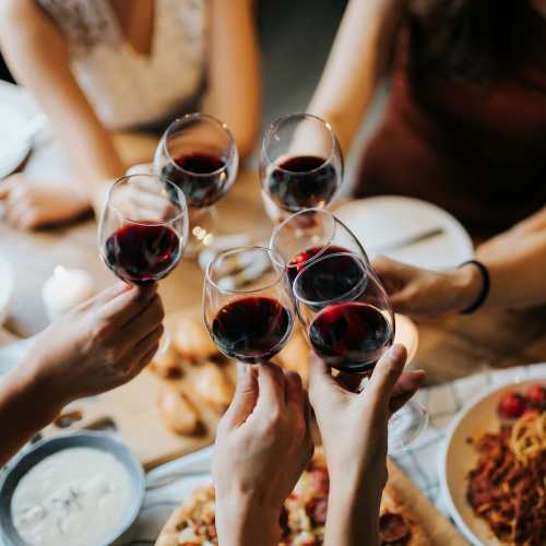 A group of friends enjoying food and drinks at Waldorf, Maryland near Smallwood Gardens