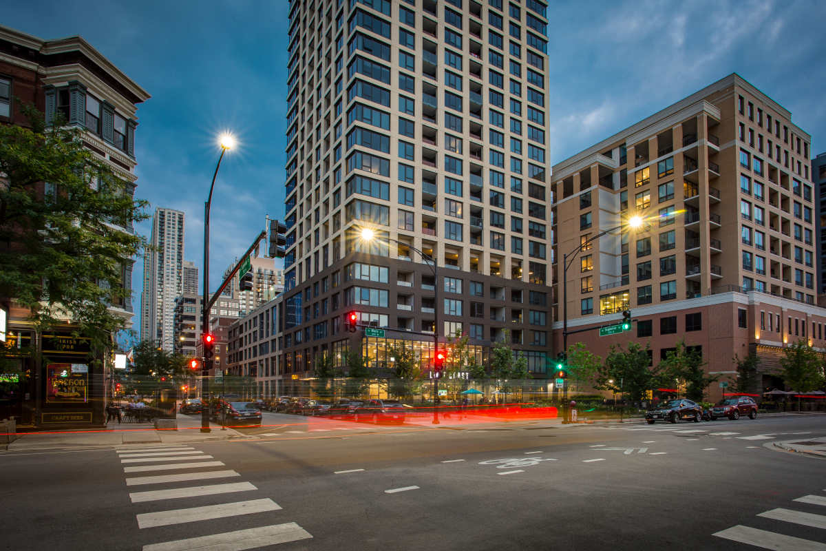 Street view of the city near Exhibit On Superior in Chicago, Illinois