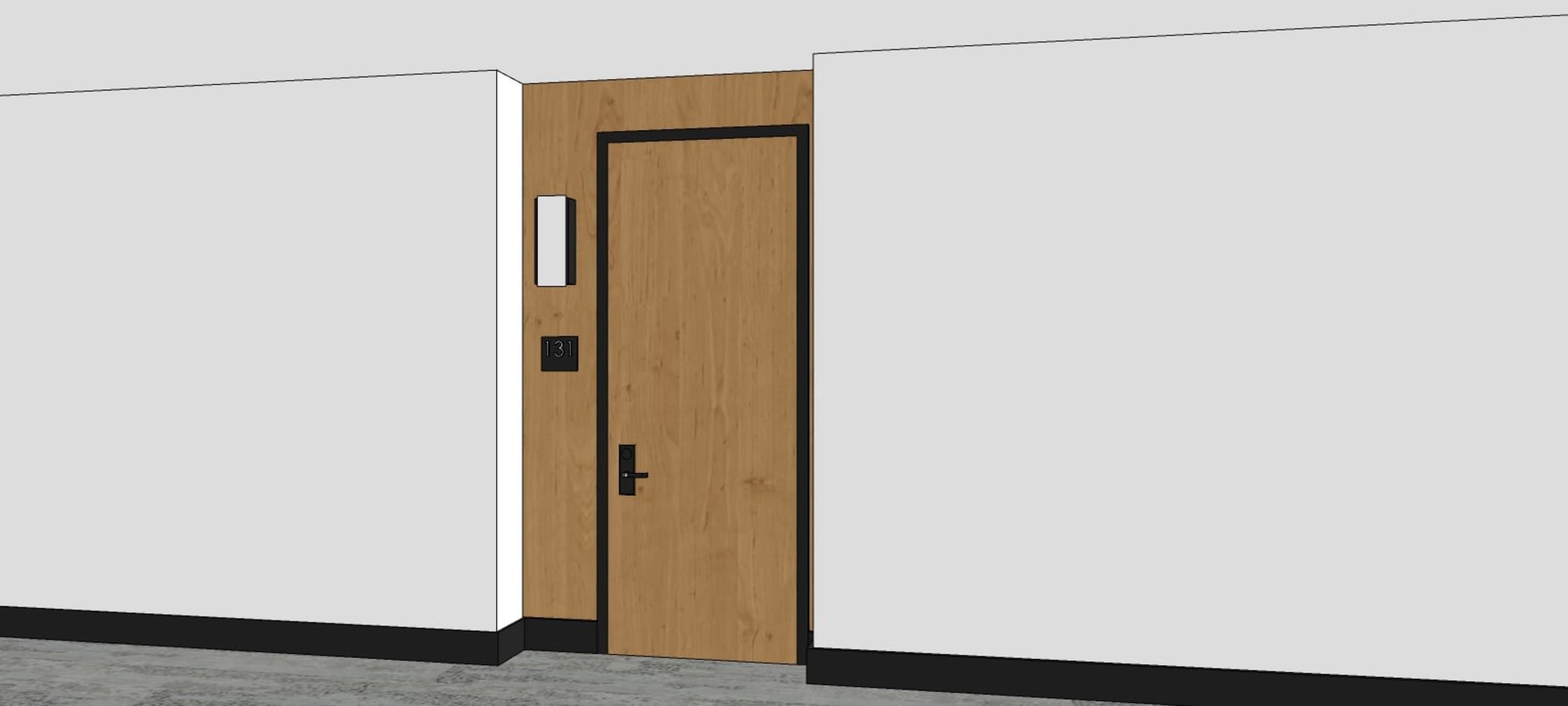 Rendering of a unit entrance with smart keyless door entry at Banyan on Washington in Phoenix, Arizona