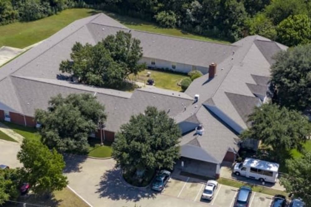 Building aerial view at Deer Creek Senior Living in Desoto, Texas