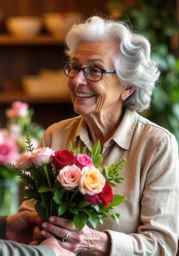 Resident flower shopping near Lakeview Senior Living in Lakewood, Colorado