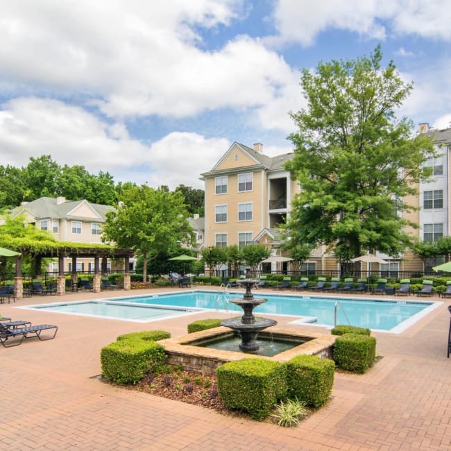Beautiful sophisticated swimming pool and lounge area at Cavalier @ 100 in Lithonia, Georgia