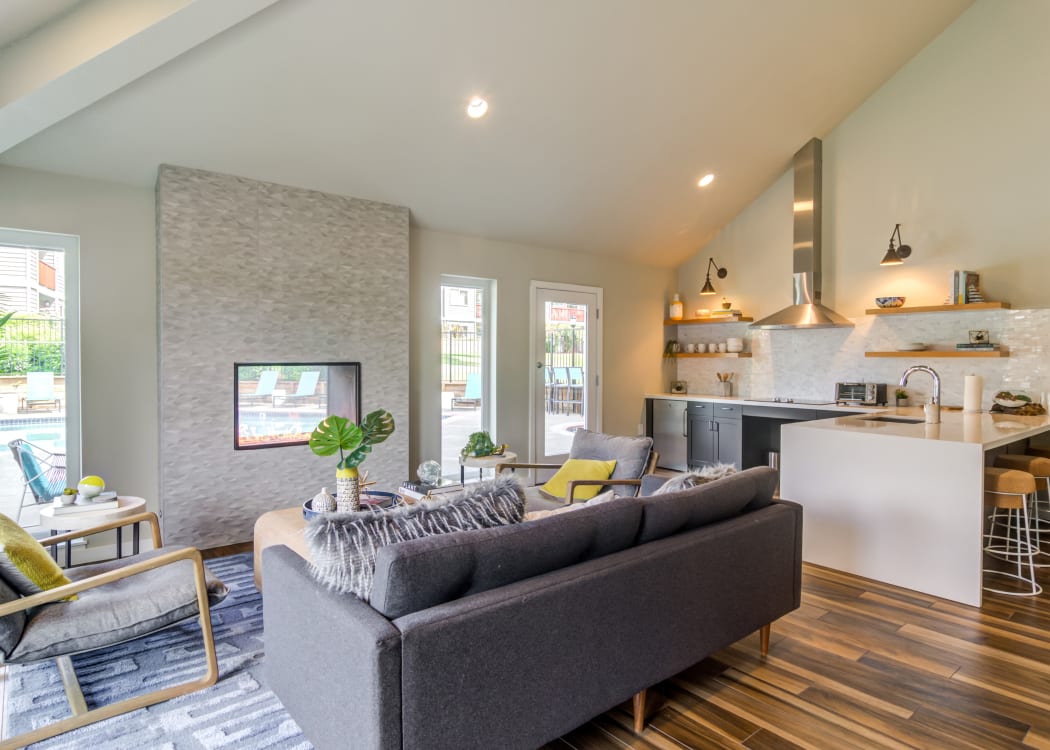 Modern decor in living area of model home at Heatherbrae Commons in Milwaukie, Oregon
