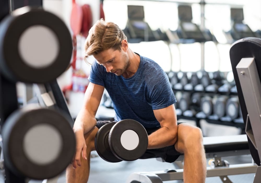 A resident working out in the fitness center at Deer Haven in Wenatchee, Washington