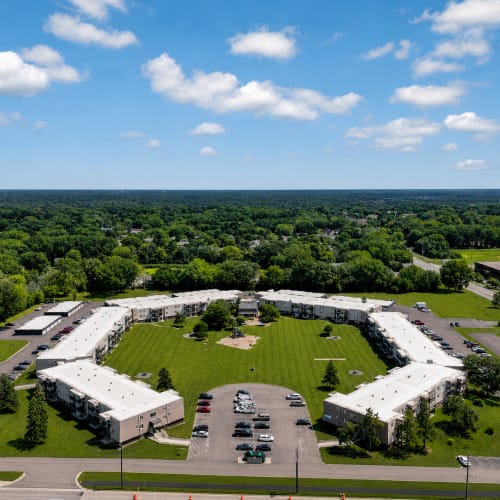 Community view with trees around at Shoreview Hills in Shoreview, Minnesota