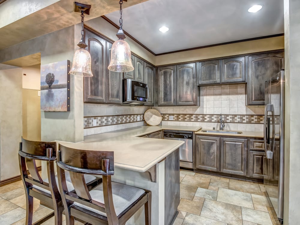 Chef's demonstration kitchen for resident use in the clubhouse at Sofi at Topanga Canyon in Chatsworth, California