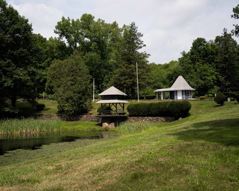 Pond and gazebo at Woodbury Knoll in Woodbury, Connecticut