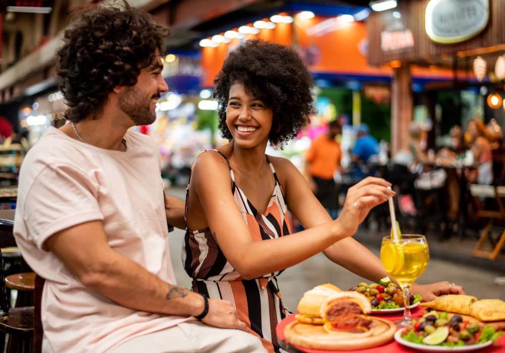 Couple having dinner at their favourite restaurant near Amber Court in Fremont, California 