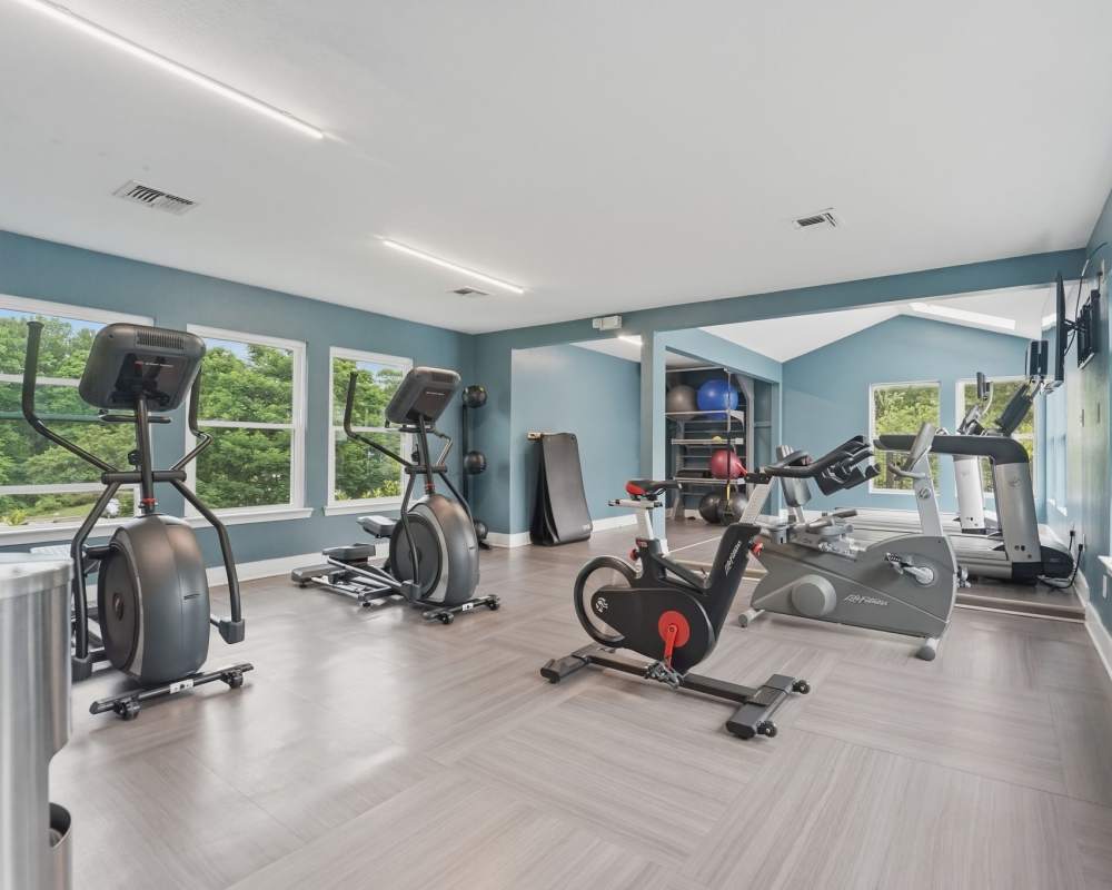 Fitness center with cardio equipment at Eagle Rock Apartments at Abingdon in Abingdon, Maryland 