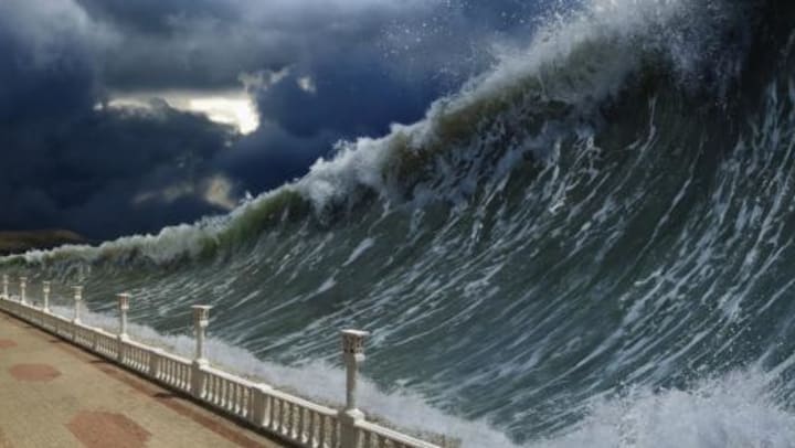 Photo of an incoming tsunami