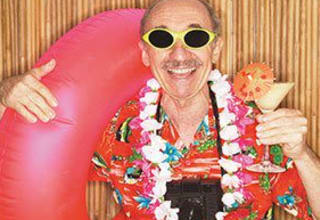 Senior living resident dressed for a beach party in Hammond
