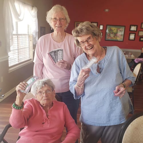 Smiling resident at Canoe Brook Assisted Living in Duncan, Oklahoma