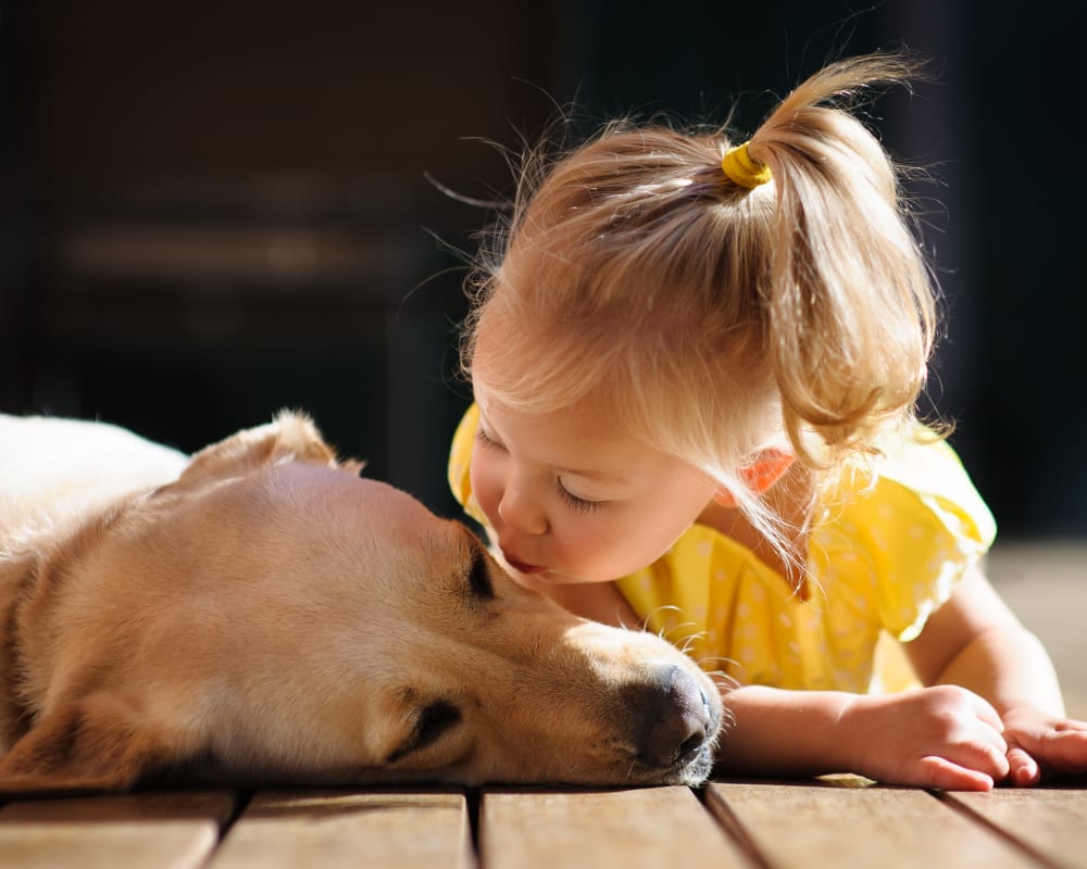 Baby kissing her dog at The Preserve at Greenway Park in Casper, Wyoming