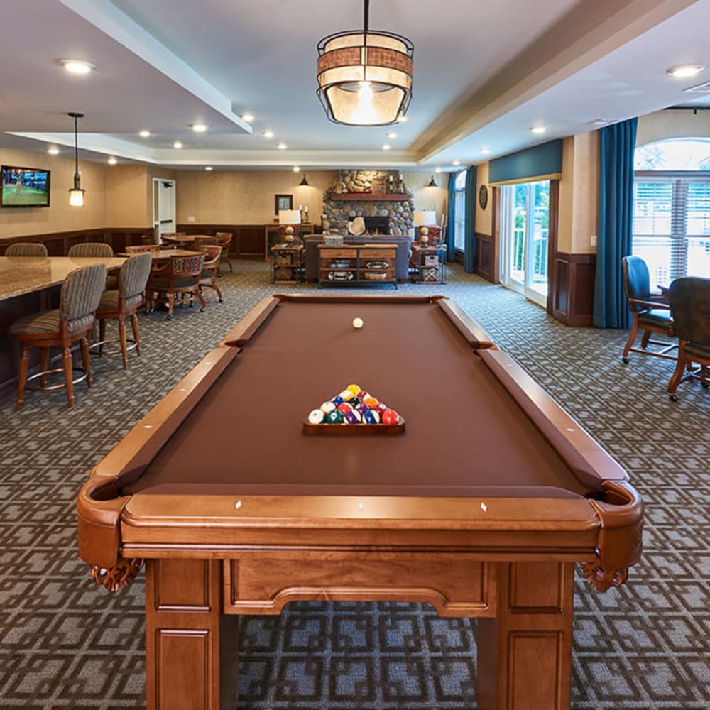 Pool table at Applewood Pointe of Champlin in Champlin, Minnesota. 