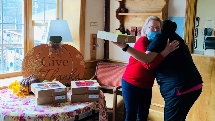 Pine Rock Manor (NH) residents handed out pies to the special team members and family in their lives.