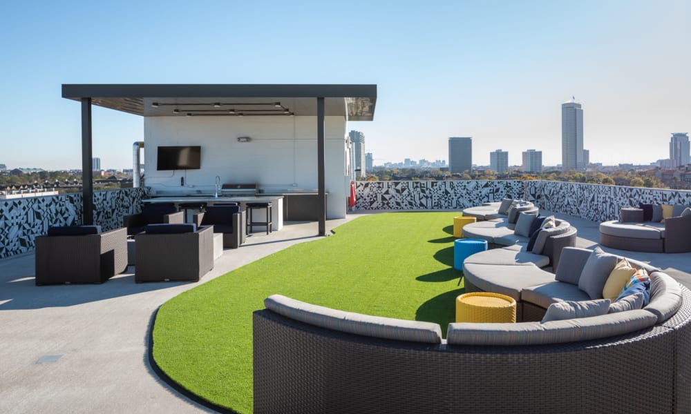 Rooftop hangout area at Bellrock Summer Street in Houston, Texas