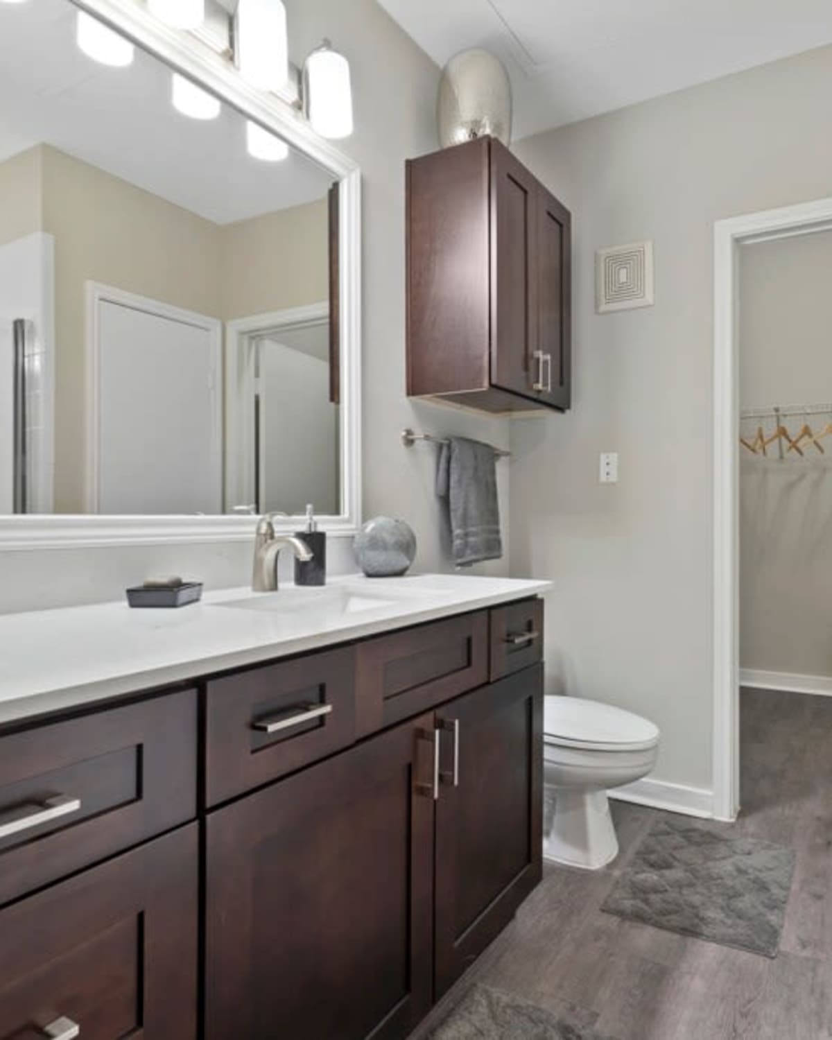 Model kitchen with stainless-steel appliances at Arbor Hills at Flatiron District at Austin Ranch in The Colony, Texas