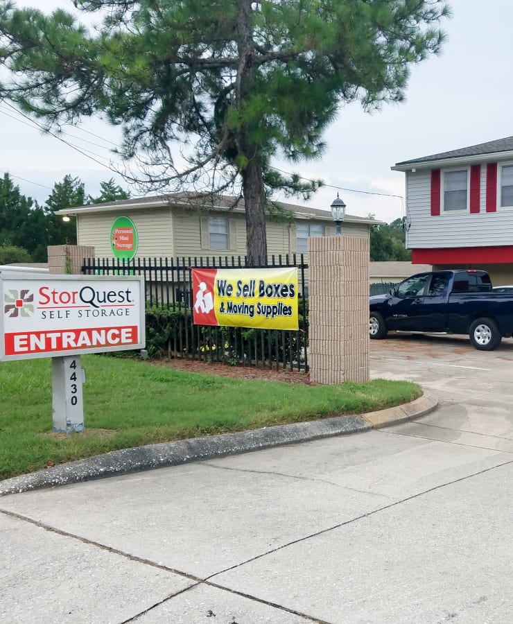 The exterior of the main entrance at StorQuest Self Storage in Gainesville, Florida