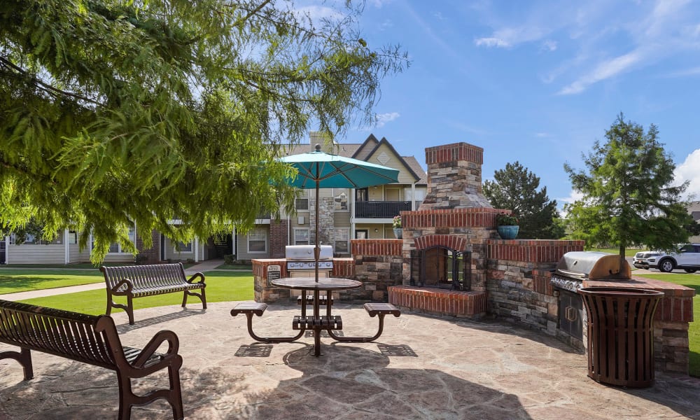 Outdoor Fireplace at Villas at Stonebridge in Edmond, Oklahoma