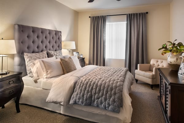 Well-decorated bedroom in model home at San Milan in Phoenix, Arizona