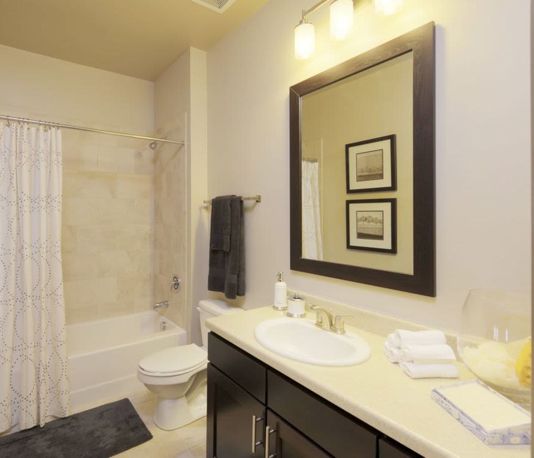 Bathroom with shower and tub at The District in Charlotte, North Carolina