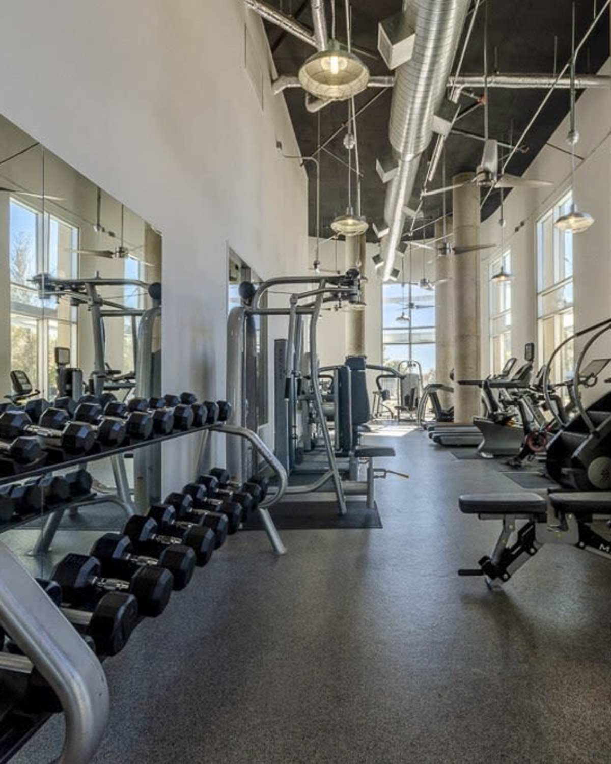 Fully equipped fitness center at Flatiron District at Austin Ranch, The Colony, Texas