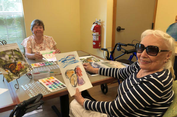 Residents During a Watercolor Painting Class in the Arts and Crafts Room at All Seasons Rochester Hills in Rochester Hills, Michigan