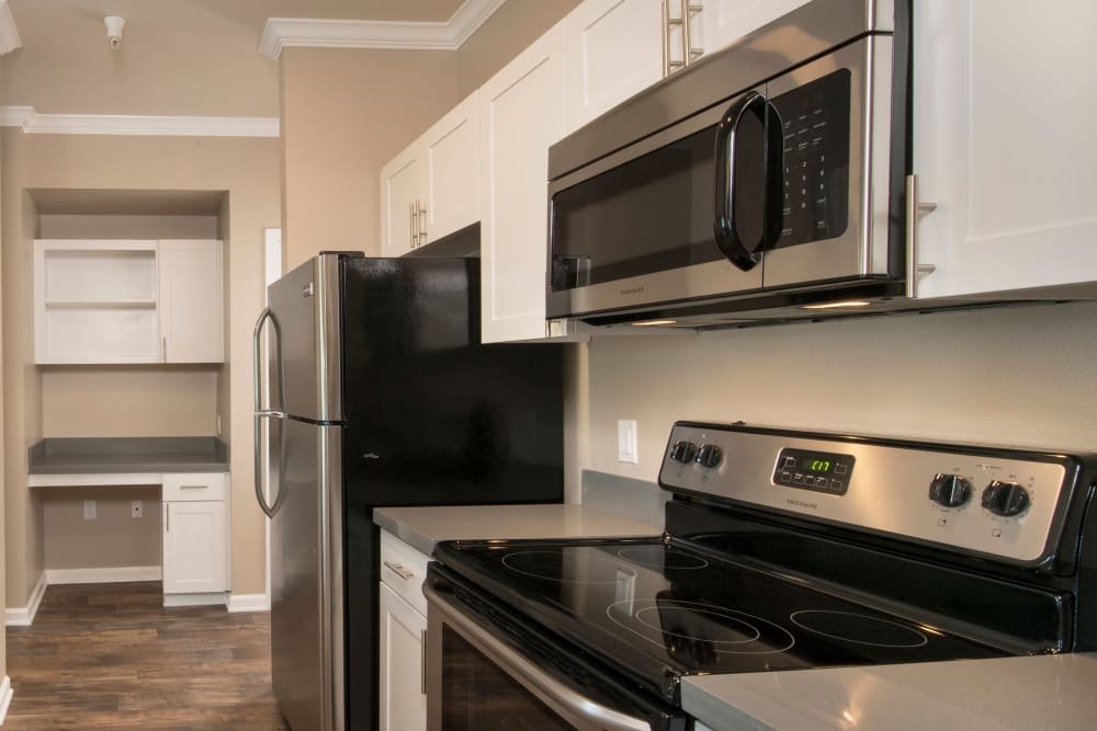 A Luxury apartment kitchen at Esplanade Apartment Homes in Riverside, California