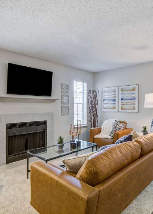 Living room with TV at Belmont Estates in Arlington, Texas