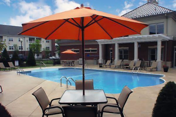 Poolside seating at Marquis Place in Murrysville, Pennsylvania