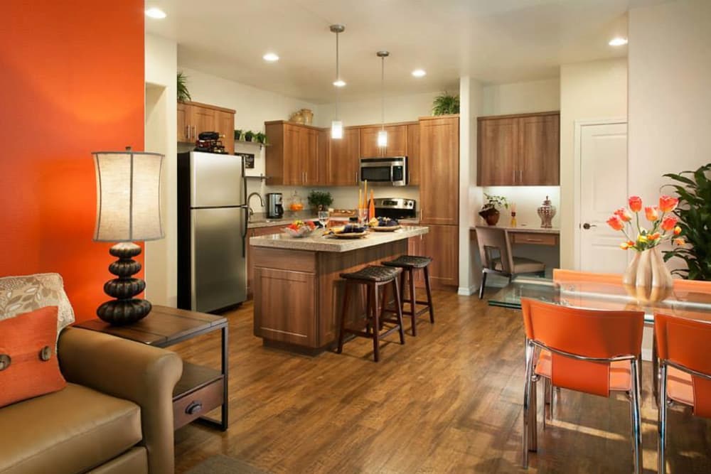 Modern decor in living area of model home at San Hacienda in Chandler, Arizona