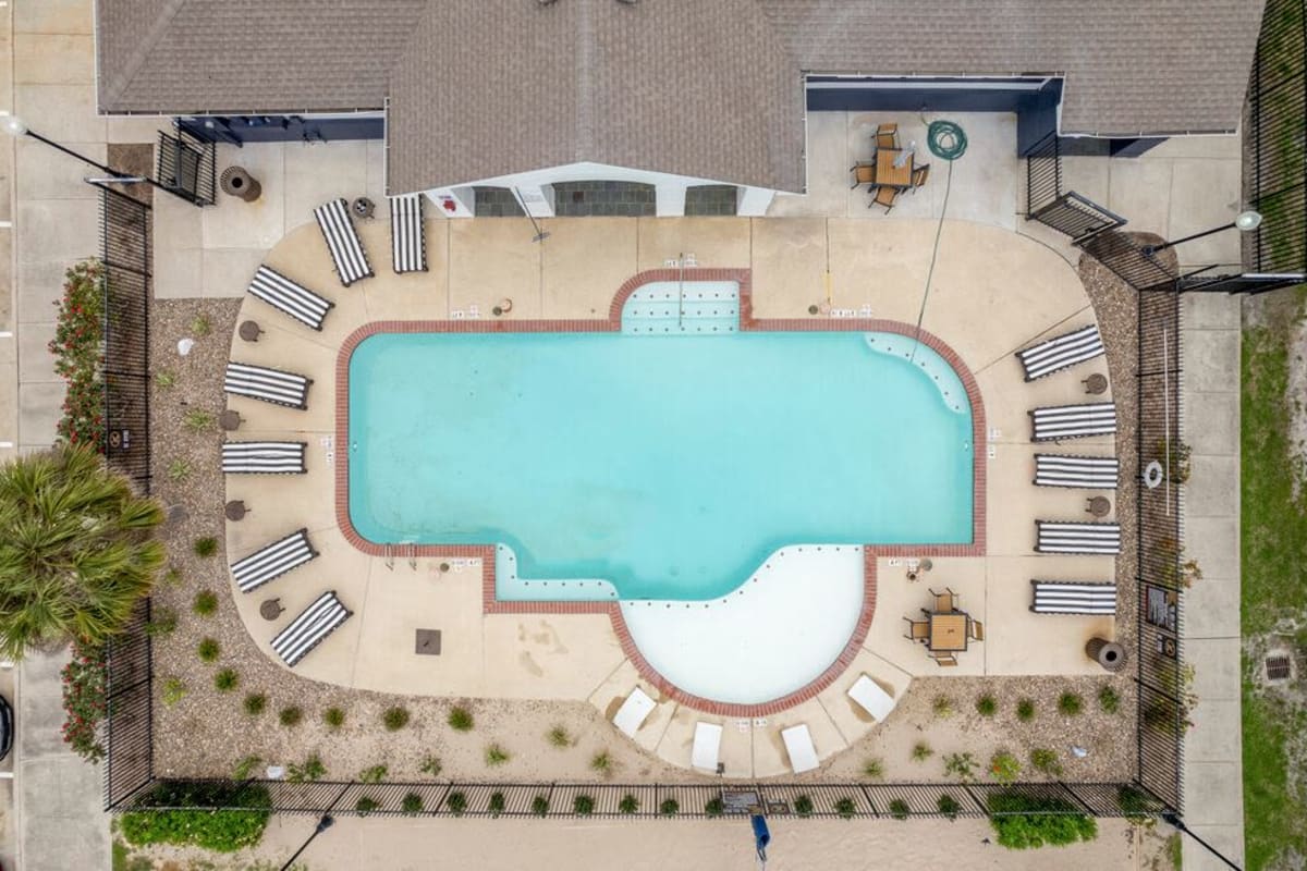 Aerial view of the swimming pool at The Kristi in Corpus Christi, Texas