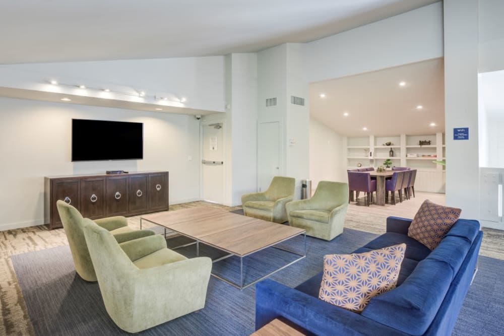 Indoor clubhouse lounge area at The Villas at Woodland Hills in Woodland Hills, CA