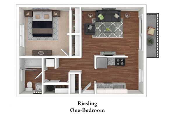 One-Bedroom floor plan at Pleasanton Glen