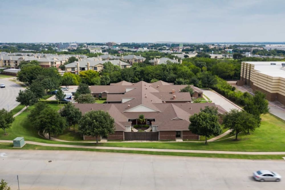 Aerial view of RockBrook Memory Care in Lewisville, Texas