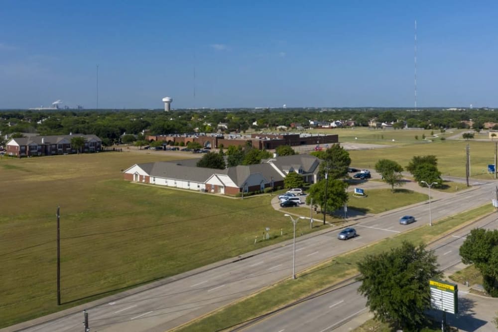Roadside aerial view at Cedar Hill Senior Living in Cedar Hill, Texas