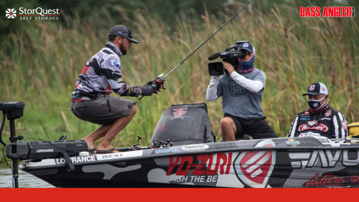 A competitor filmed fishing on the BAM Tournament Trail