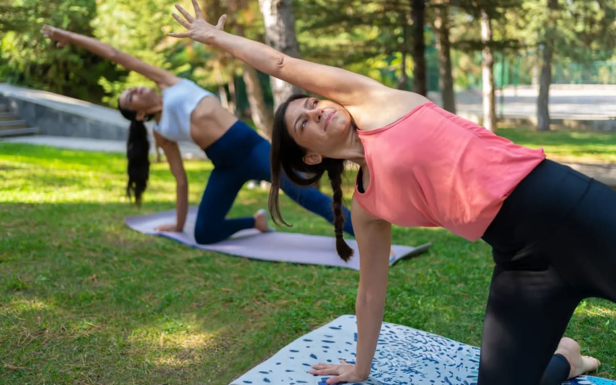 Residents doing yoga at Camas Meadows in Beaverton, Oregon       