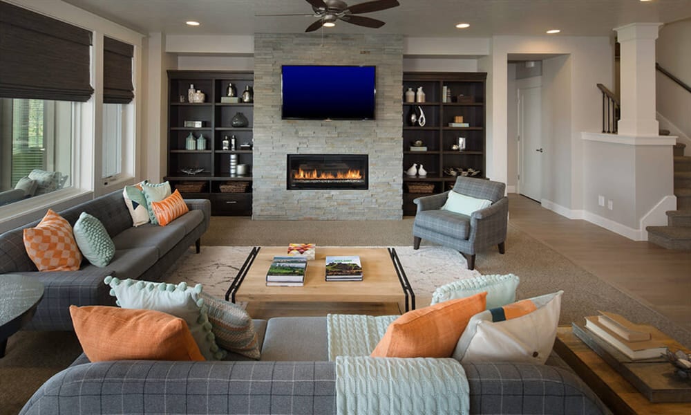 Transitional living room at Touchmark at Meadow Lake Village in Meridian, Idaho