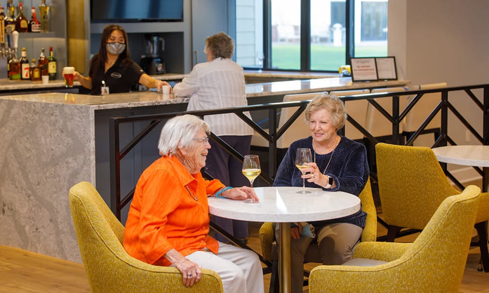 The fireside lounge at Touchmark at Fairway Village in Vancouver, Washington