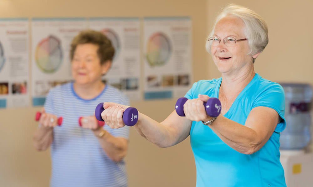 Residents taking an exercise class at Touchmark on Saddle Drive in Helena, Montana
