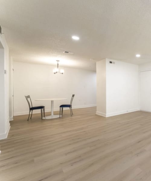 Modern living area with hardwood floors at Pearl Park in San Antonio, Texas