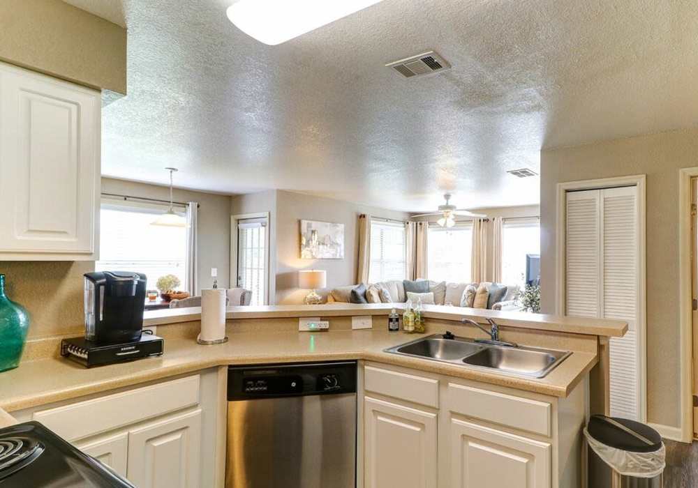 Kitchen with stainless-steel sink and dishwasher at The Reserve at Kanapaha in Gainesville, Florida