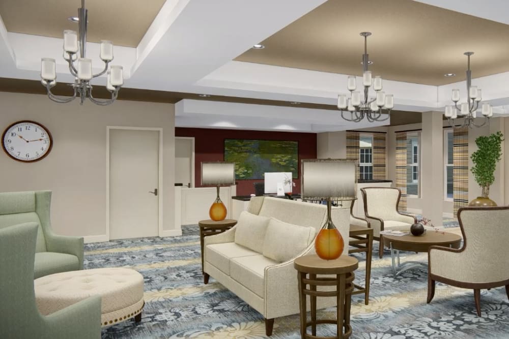 Architectural rendering of lobby at Harmony at Harts Run in Glenshaw, Pennsylvania